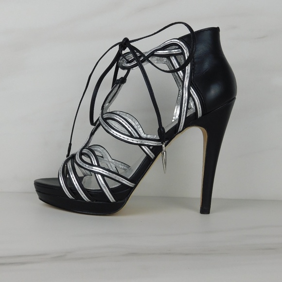 bebe Shoes - bebe Open Toe Strappy Vamp Stilettos Black Sz 8M